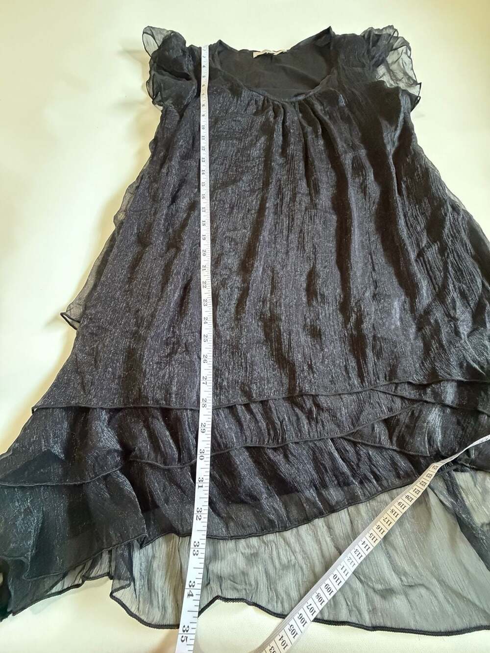 Pretty Angel Black Sheer Ruffle Babydoll Dress L Fairy Whimsy Y2K Goth - Picture 3 of 7